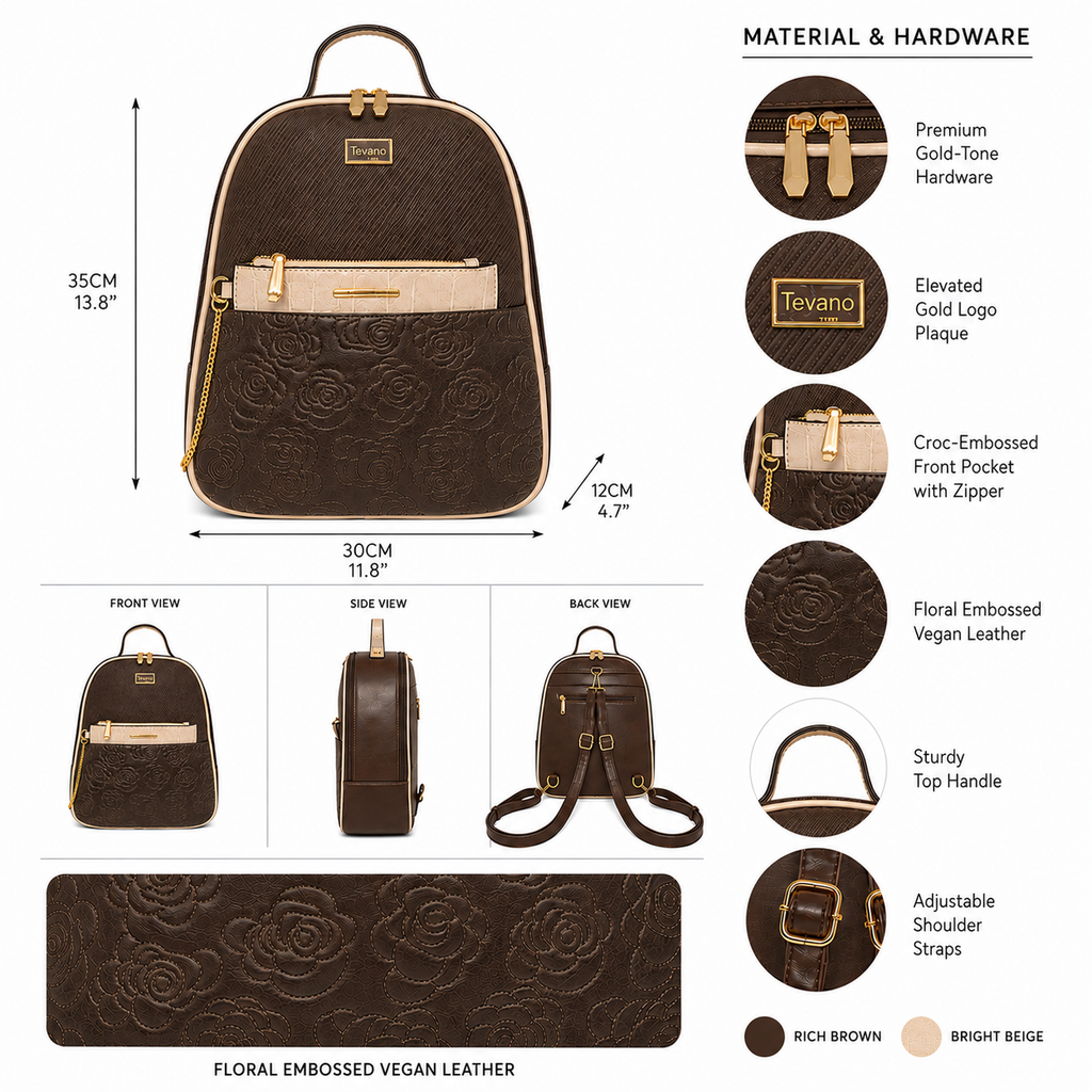 Tevano Floral Embossed Backpack