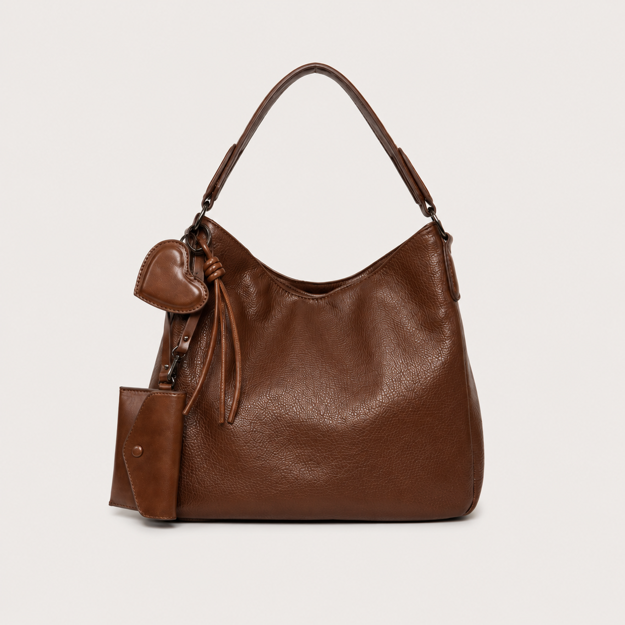 Tevano Heart Charm Hobo Shoulder Bag