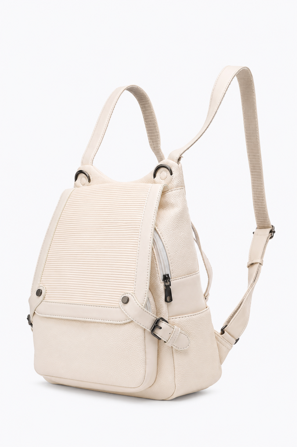 Tevano Ribbed Convertible Backpack – Cream