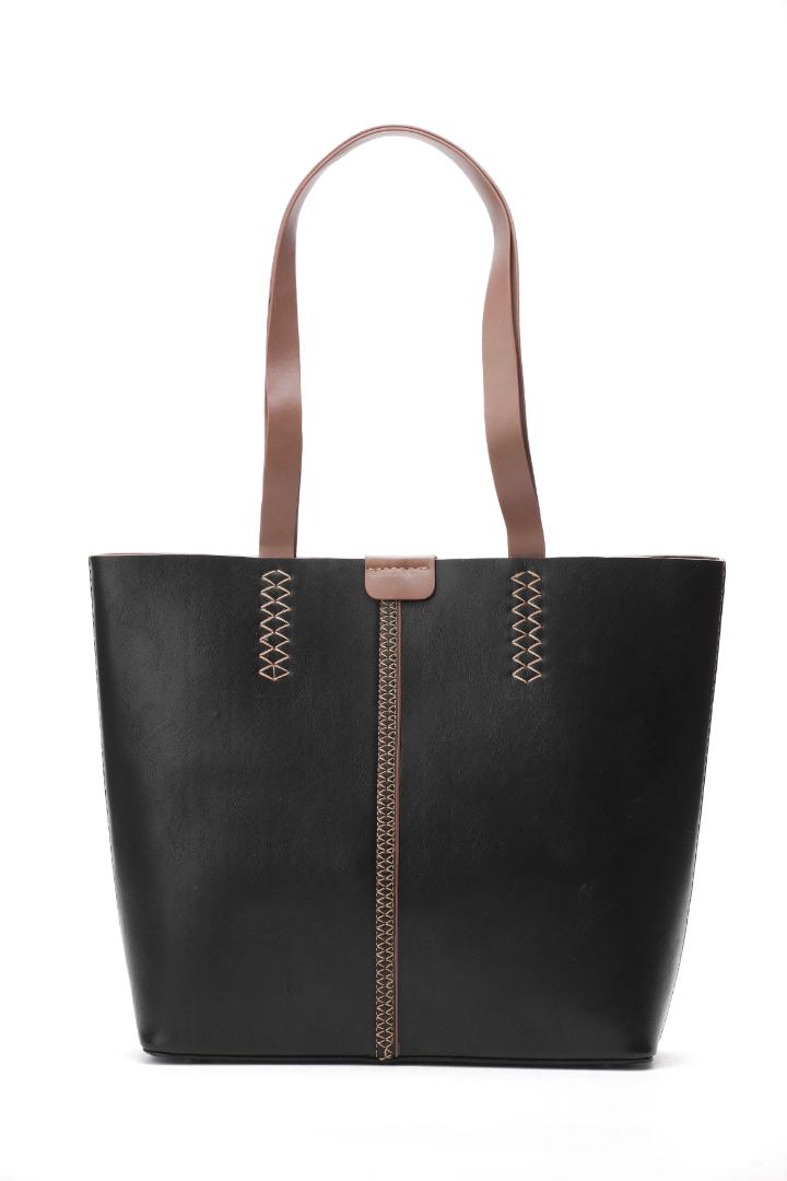 Tevano Willow Soft Tote Bag – Black & Taupe Brown