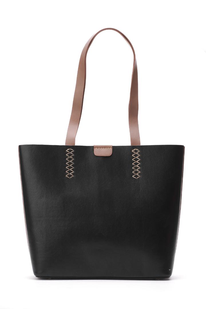 Tevano Willow Soft Tote Bag – Black & Taupe Brown