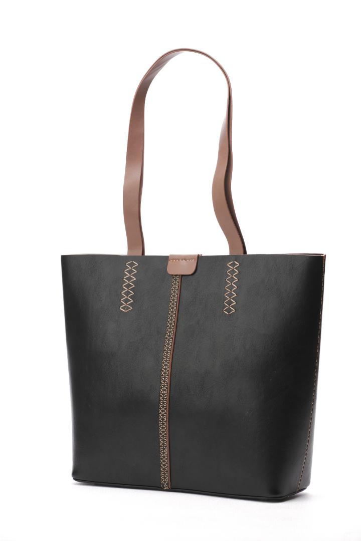 Tevano Willow Soft Tote Bag – Black & Taupe Brown