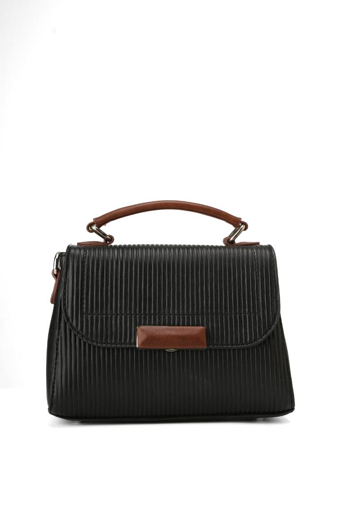Tevano Emilia Structured Satchel – Black with Brown Details