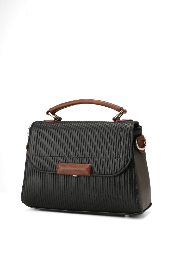 Tevano Emilia Structured Satchel – Black with Brown Details
