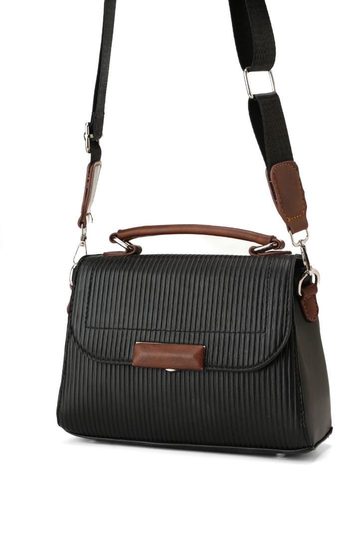 Tevano Emilia Structured Satchel – Black with Brown Details