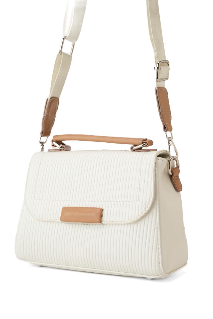 Tevano Emilia Structured Satchel – Textured White