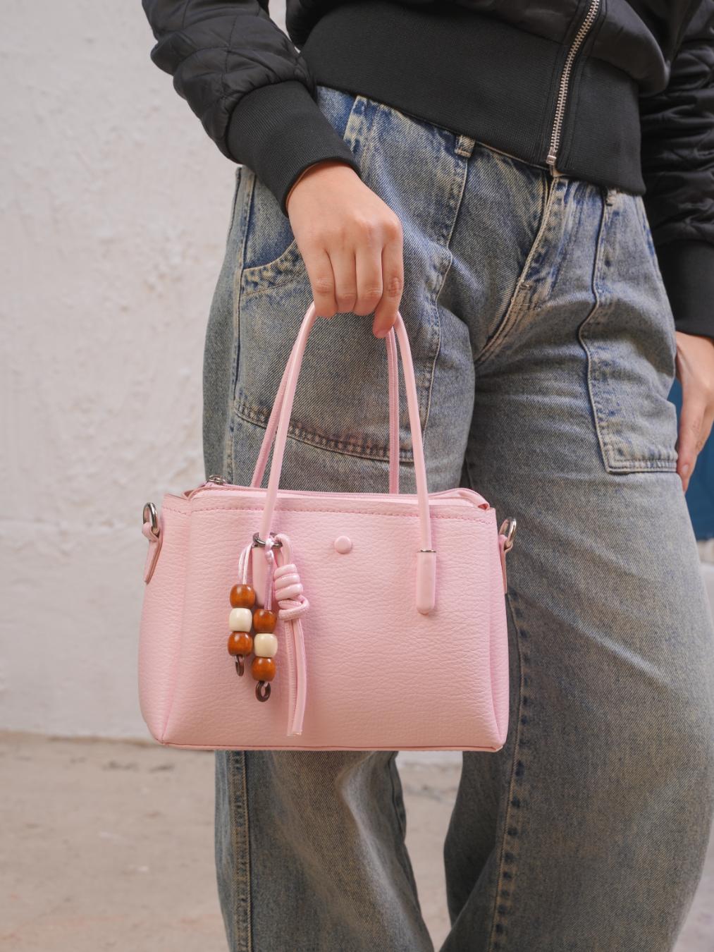 Tevano Structured Leather Tote Bag – Soft Pink Blush Everyday Tote