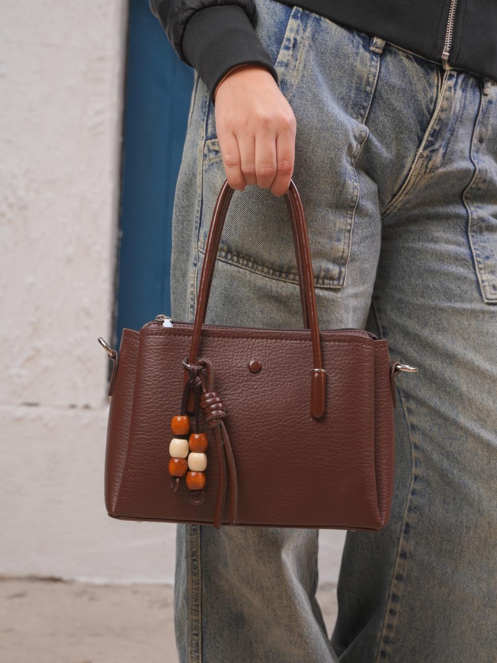 Tevano Structured Leather Tote Bag – Chocolate Brown Everyday Tote