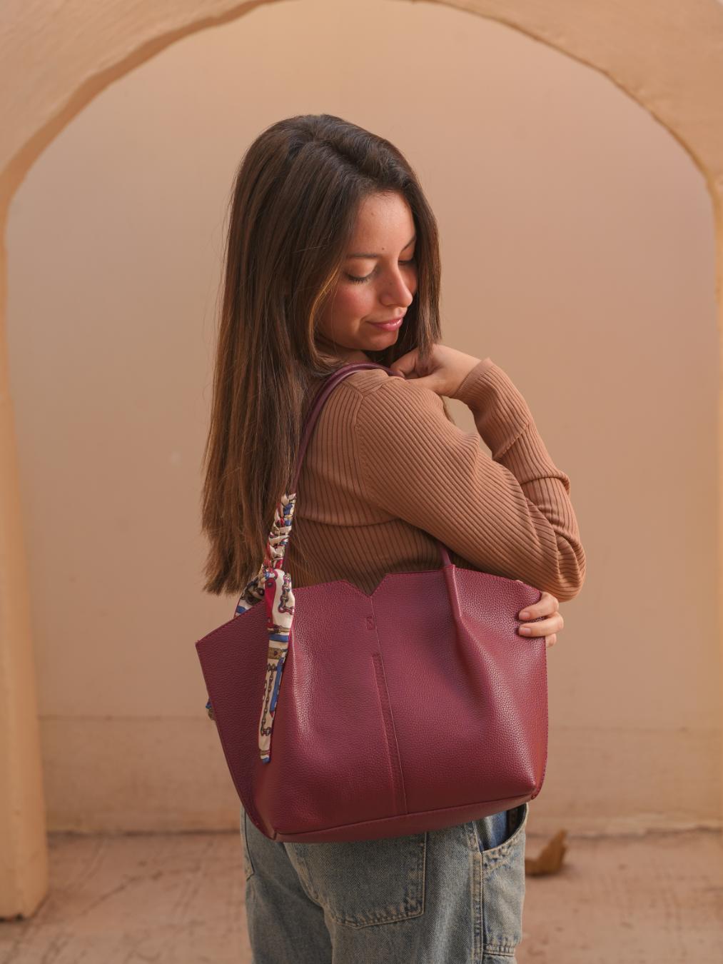 Tevano Oversized Tote Bag + Matching Clutch – Burgundy Everyday Set