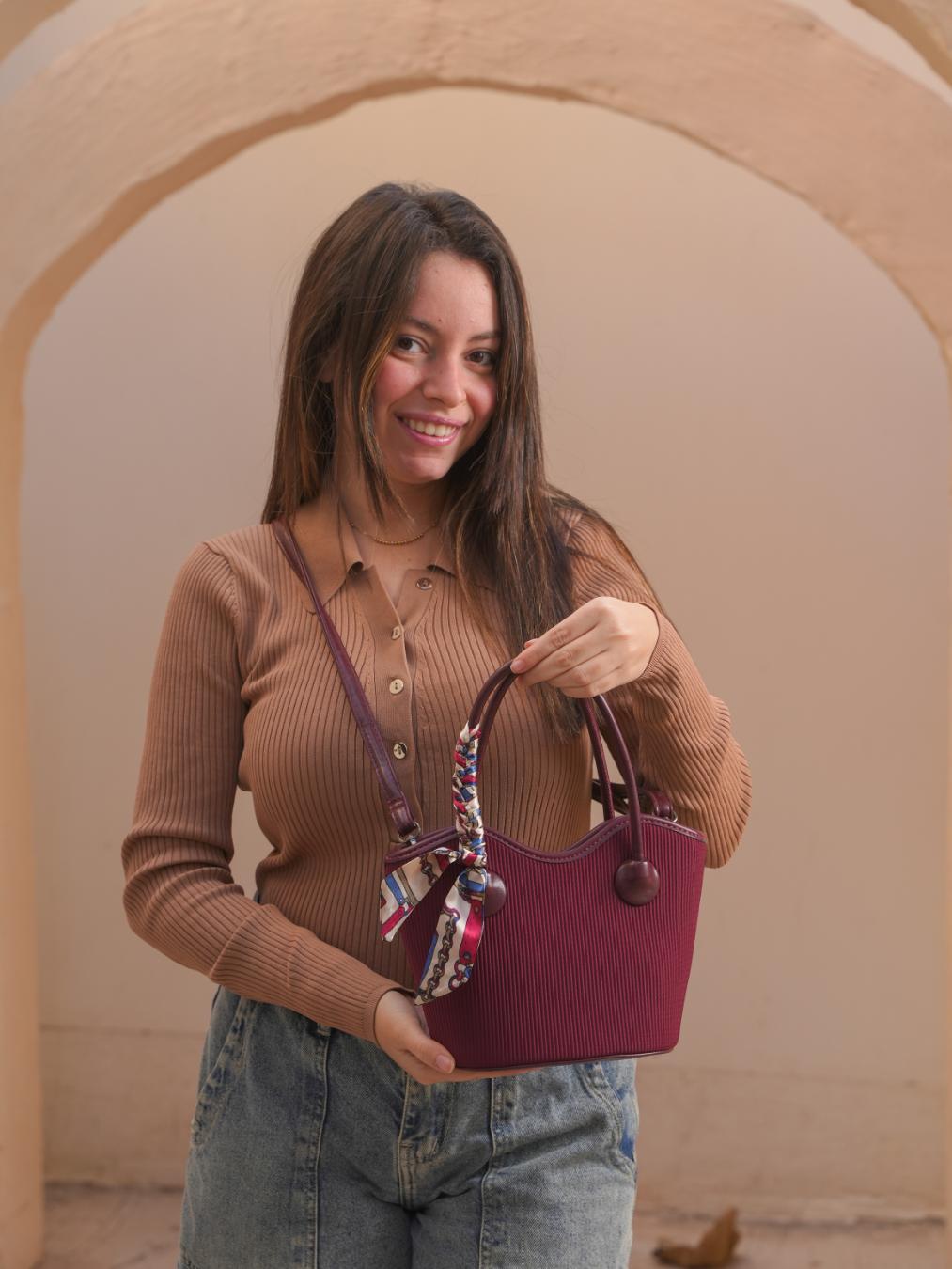 Tevano Mini Textured Tote Bag – Burgundy Chic Everyday Bag