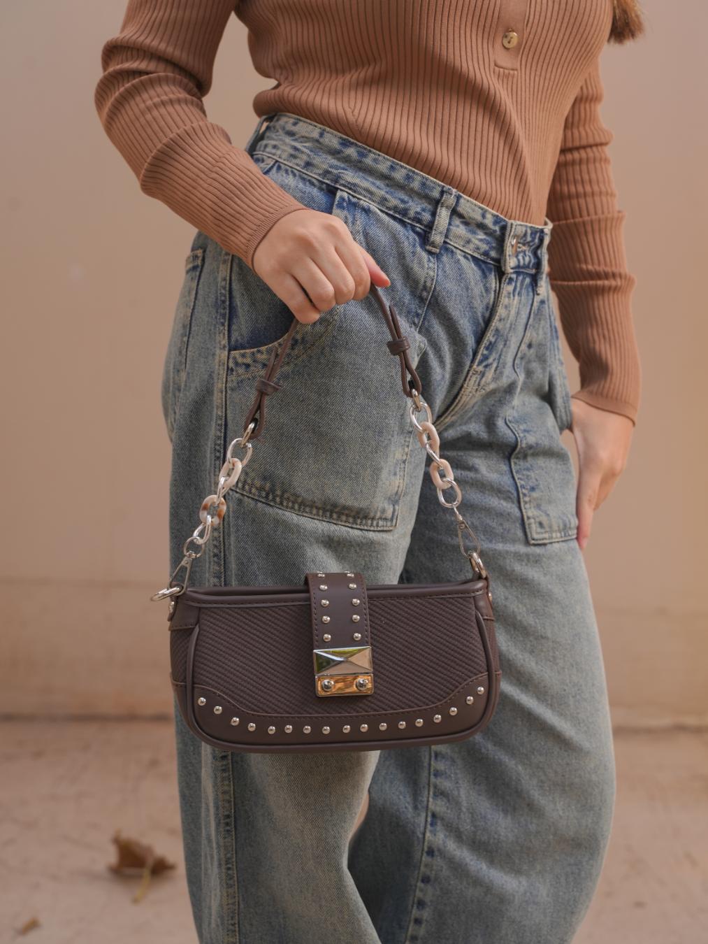 Tevano Textured Shoulder Bag with Chain Strap – Elegant Everyday Mini Bag