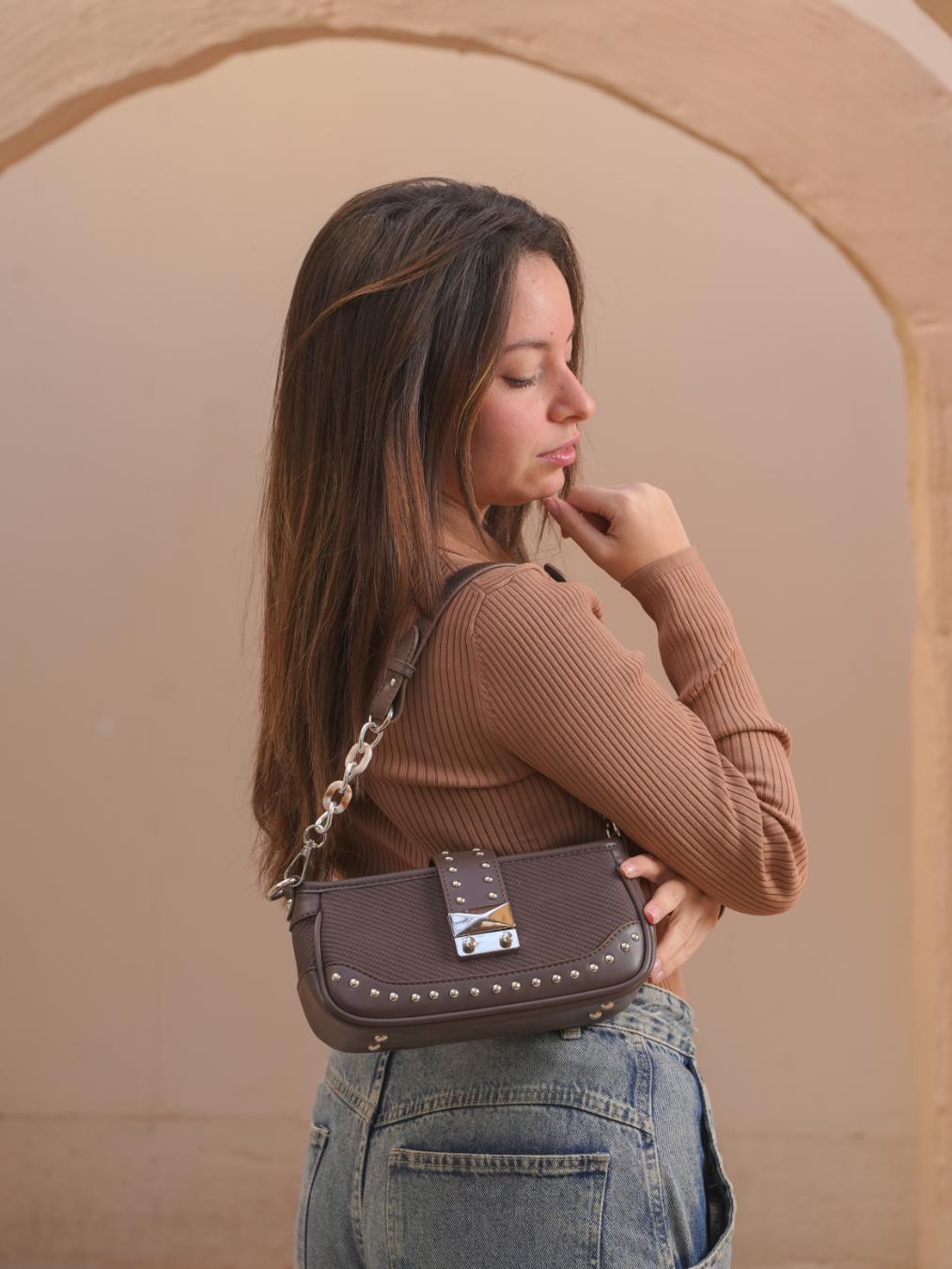 Tevano Textured Shoulder Bag with Chain Strap – Elegant Everyday Mini Bag