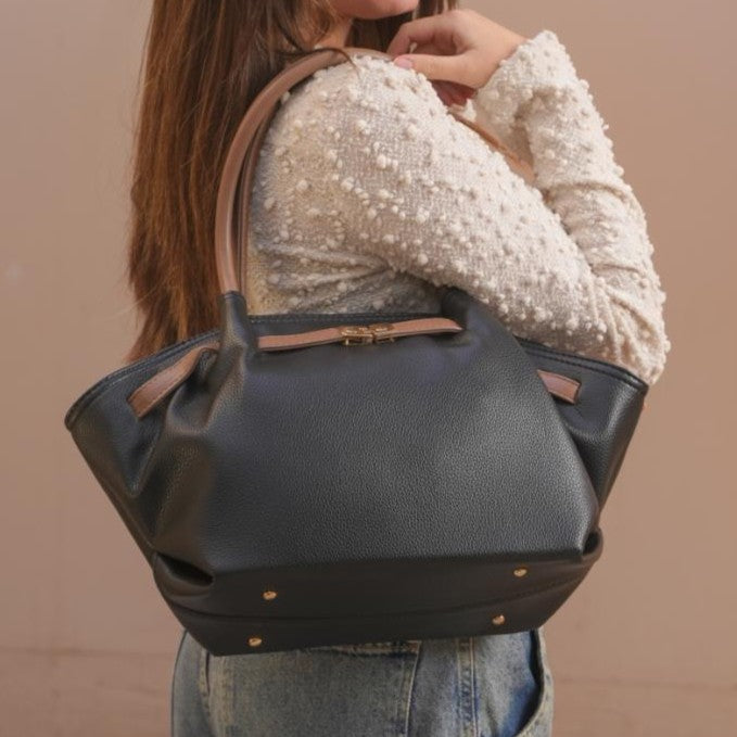 Lorena Soft Leather Tote Bag  – Black