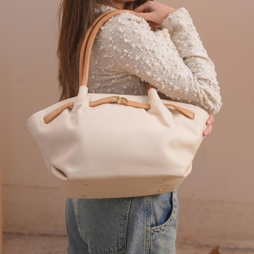Lorena Soft Leather Tote Bag  – Creamy Beige