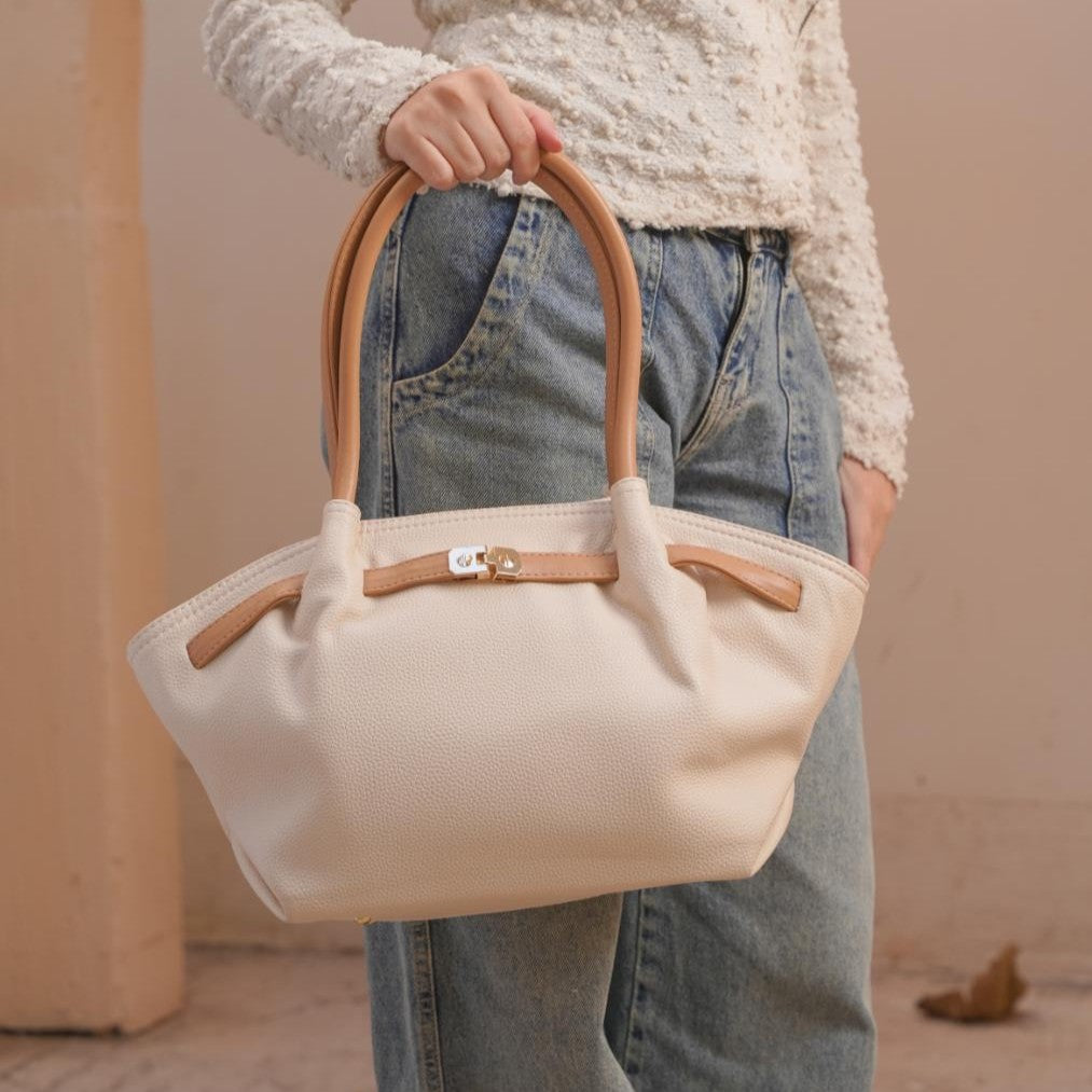 Lorena Soft Leather Tote Bag  – Creamy Beige