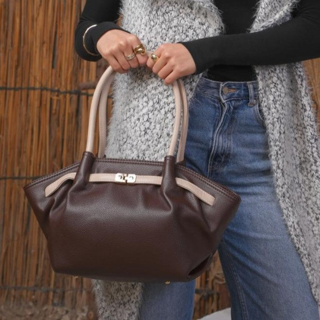 Lorena Soft Leather Tote Bag  – Brown