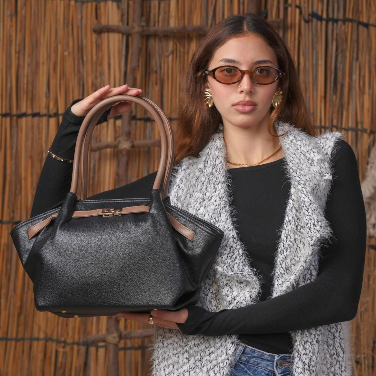 Lorena Soft Leather Tote Bag  – Black