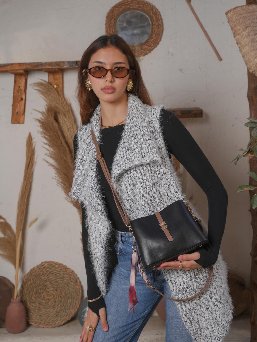 Velora Crossbody Bag With Silk Scarf - Black