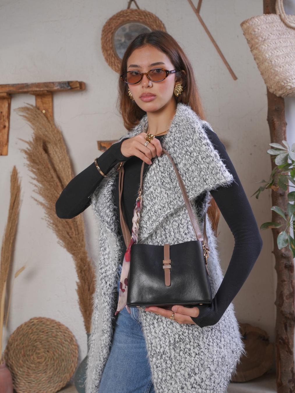 Velora Crossbody Bag With Silk Scarf - Black