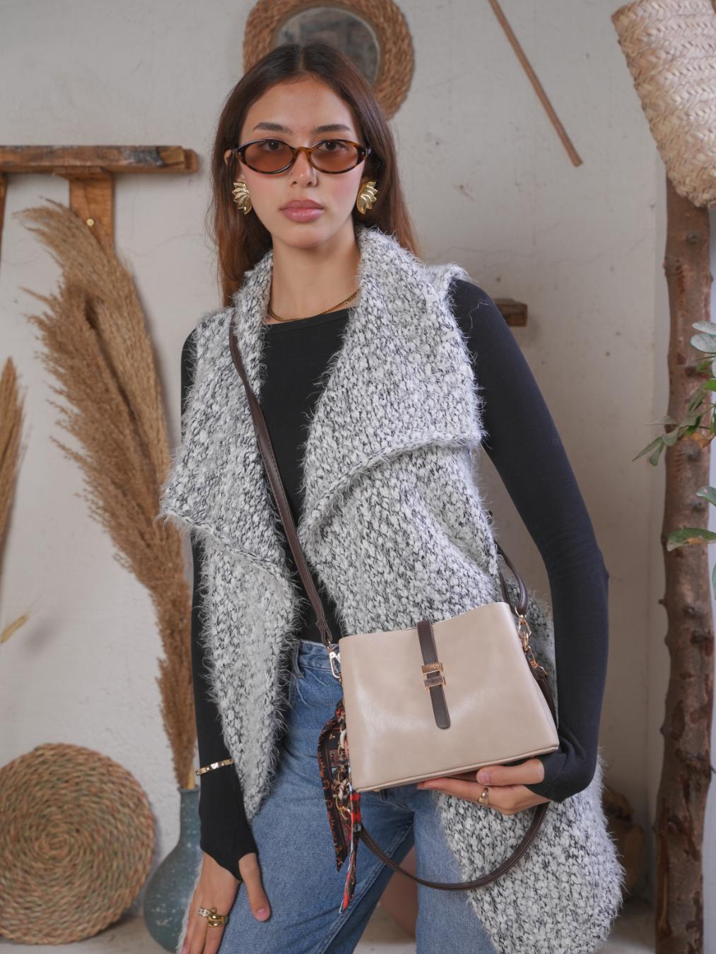 Velora Crossbody Bag With Silk Scarf - Beige