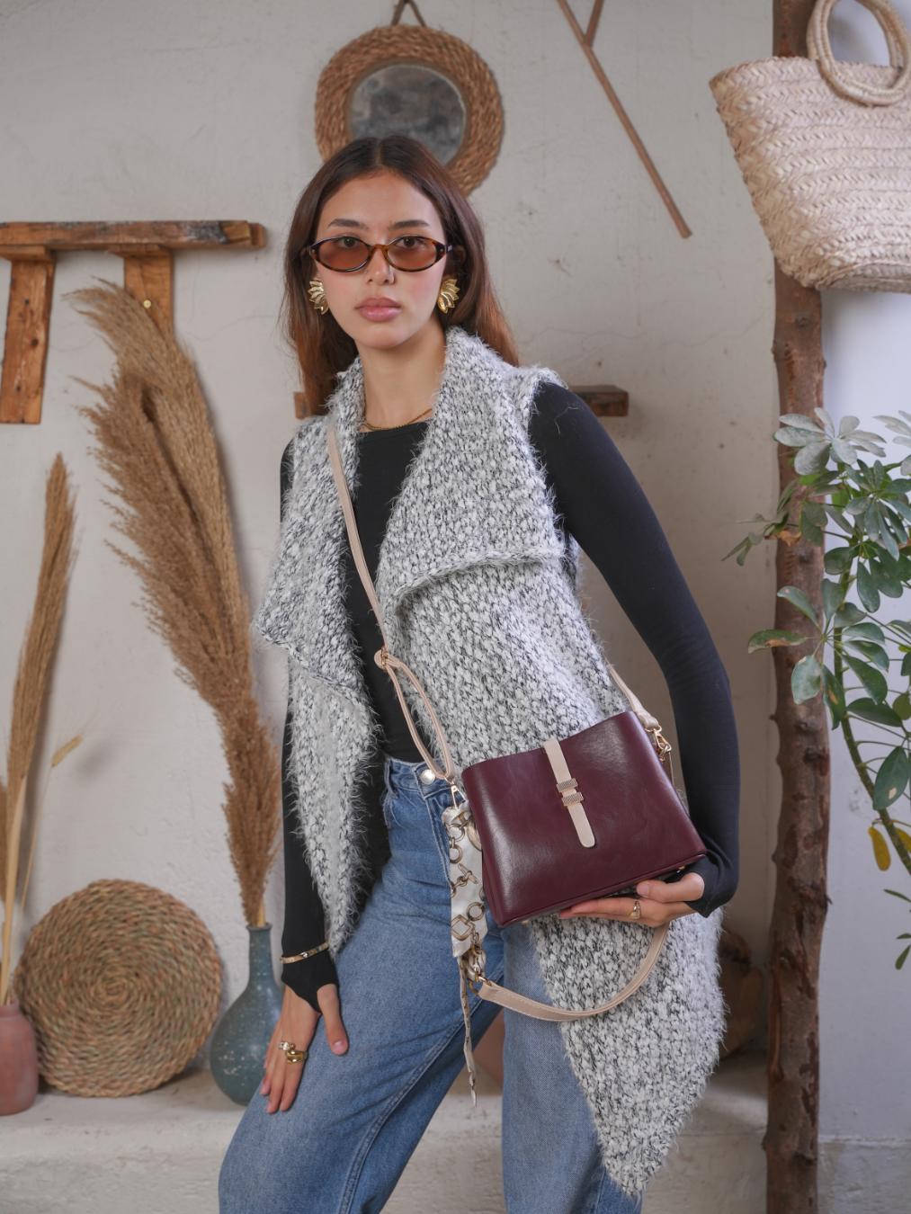 Velora Crossbody Bag With Silk Scarf - Burgundy