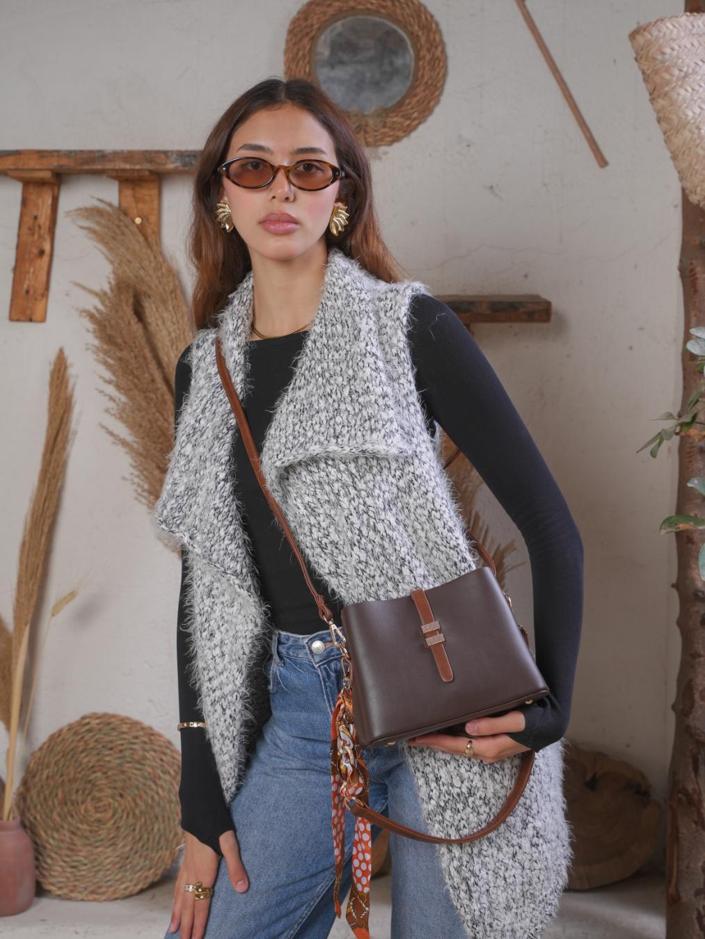 Velora Crossbody Bag With Silk Scarf - Brown