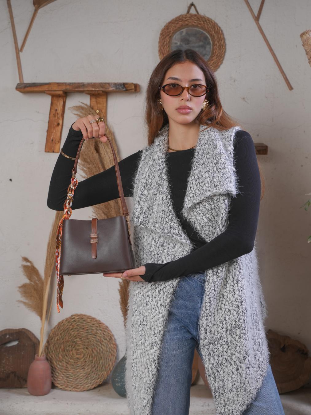 Velora Crossbody Bag With Silk Scarf - Brown