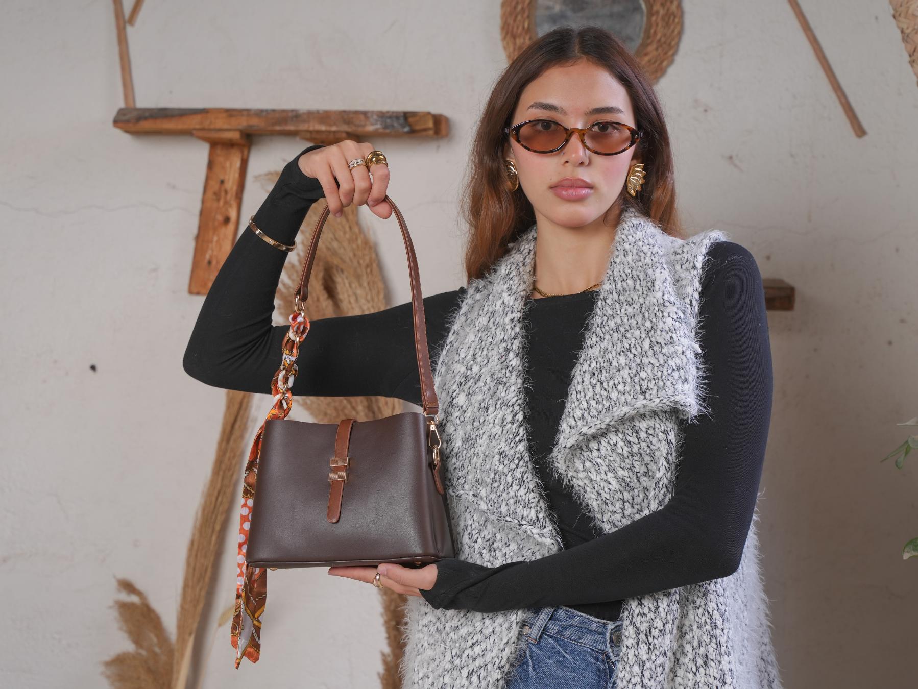 Velora Crossbody Bag With Silk Scarf - Brown