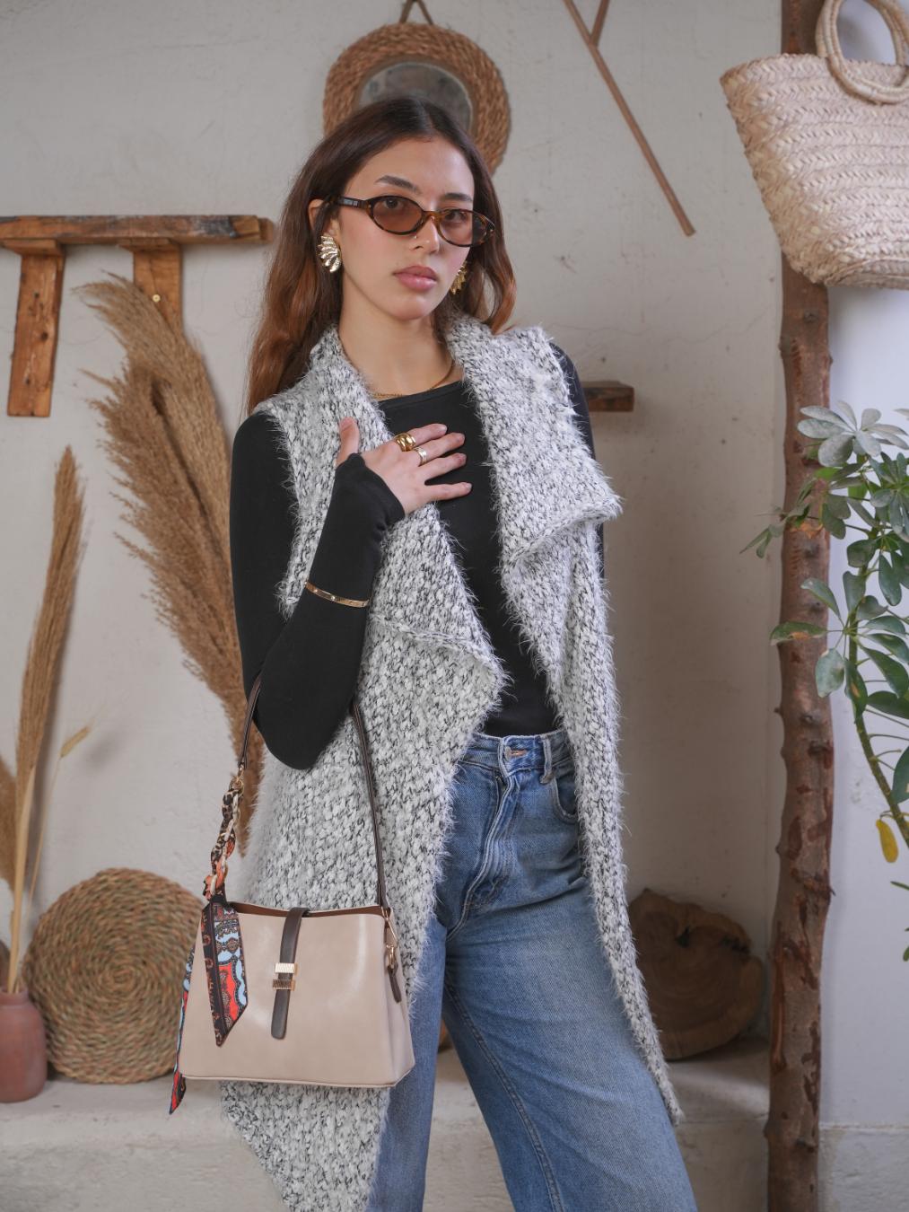 Velora Crossbody Bag With Silk Scarf - Beige