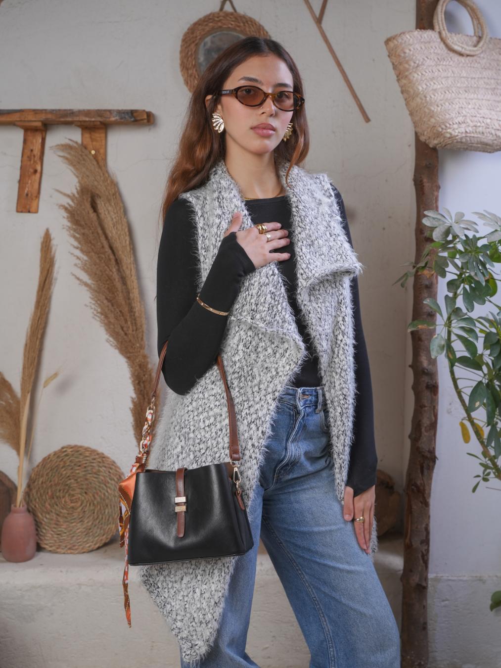 Velora Crossbody Bag With Silk Scarf - Black