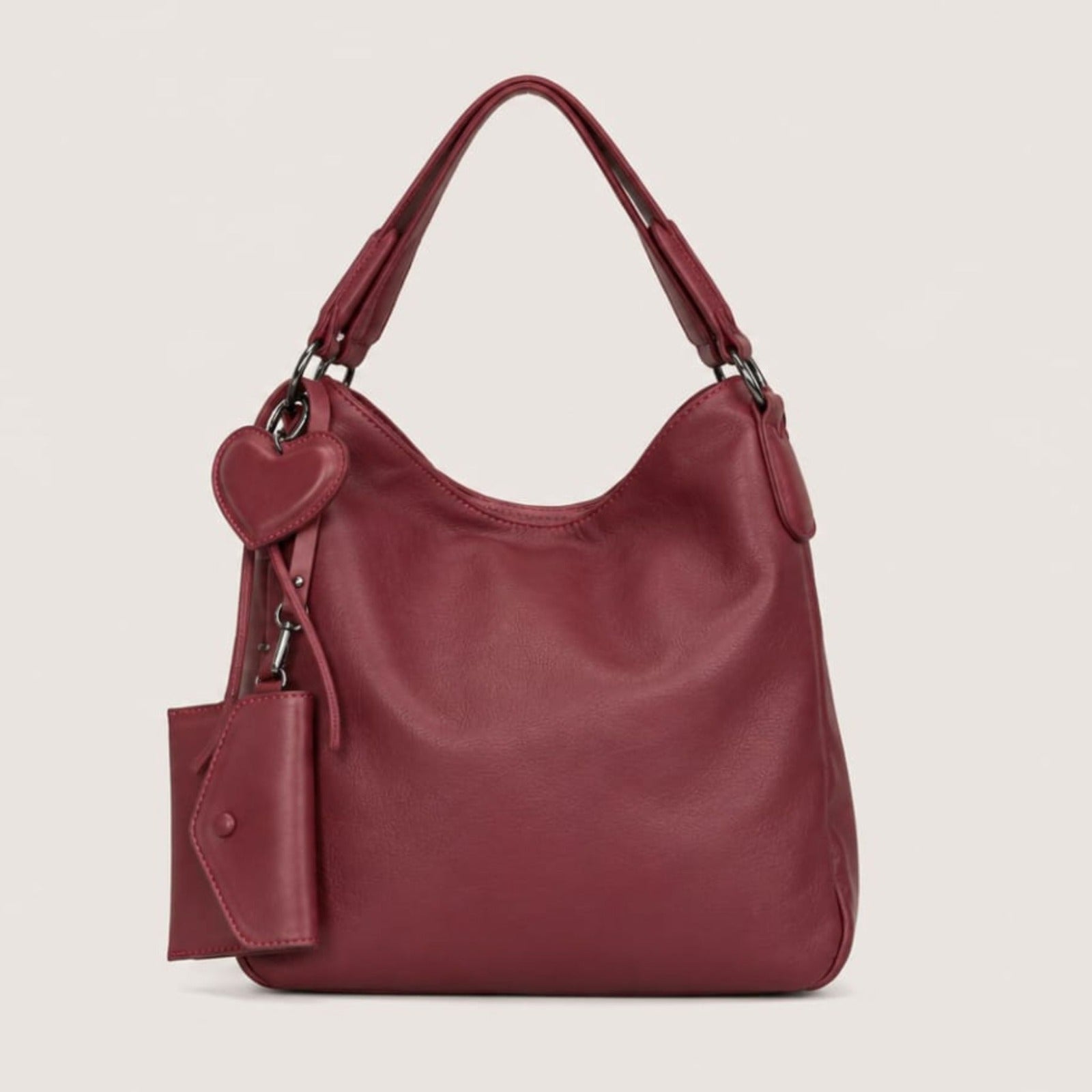 Tevano Heart Charm Hobo Shoulder Bag